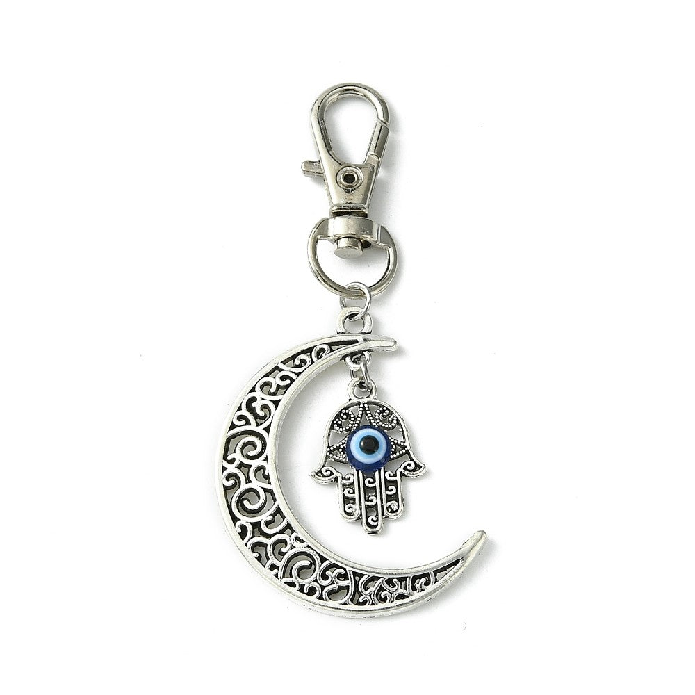 Moon with Evil Eye Hamsa Keychain