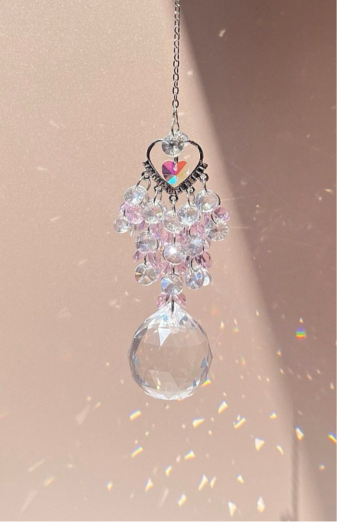 Pink Rhinestone Heart Suncatcher