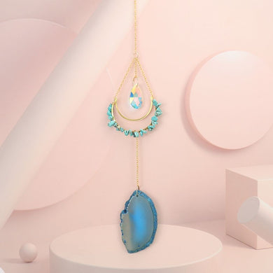 Turquoise Gemstone Chip and Agate Clear AB Teardrop Suncatcher