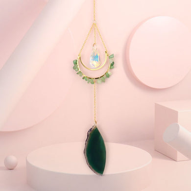 Green Aventurine Gemstone Chip with Agate, Clear AB Teardrop Suncatcher