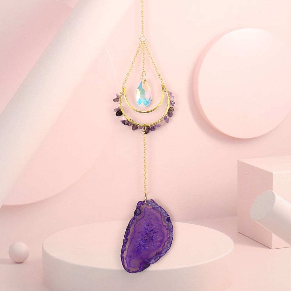 Amethyst Gemstone Chip with Agate, Clear AB Teardrop Suncatcher
