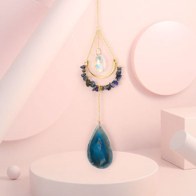 Sodalite Gemstone Chip with Agate, Clear AB Teardrop Suncatcher