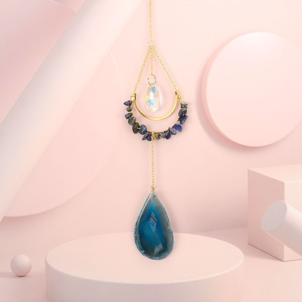 Sodalite Gemstone Chip with Agate, Clear AB Teardrop Suncatcher