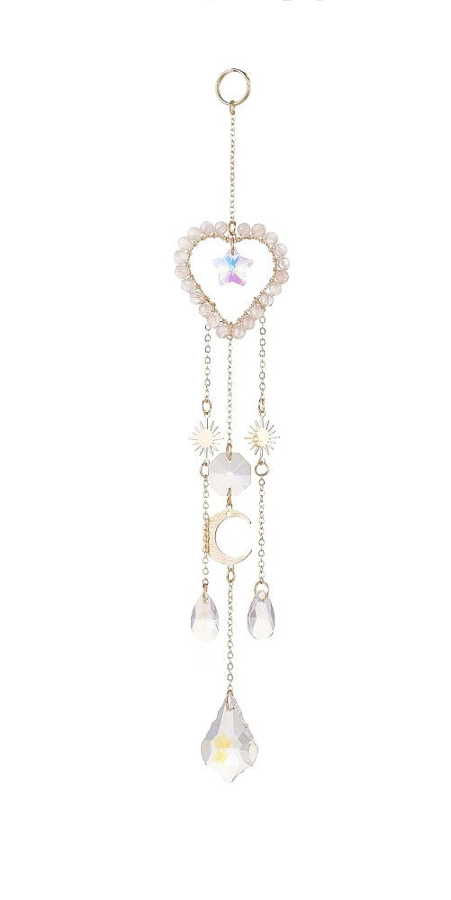 Rose Quartz Heart Celestial Suncatcher