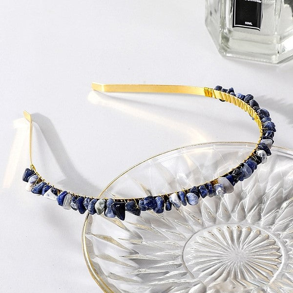 Wire Wrapped Gemstone Chip Hair Bands - Sodalite