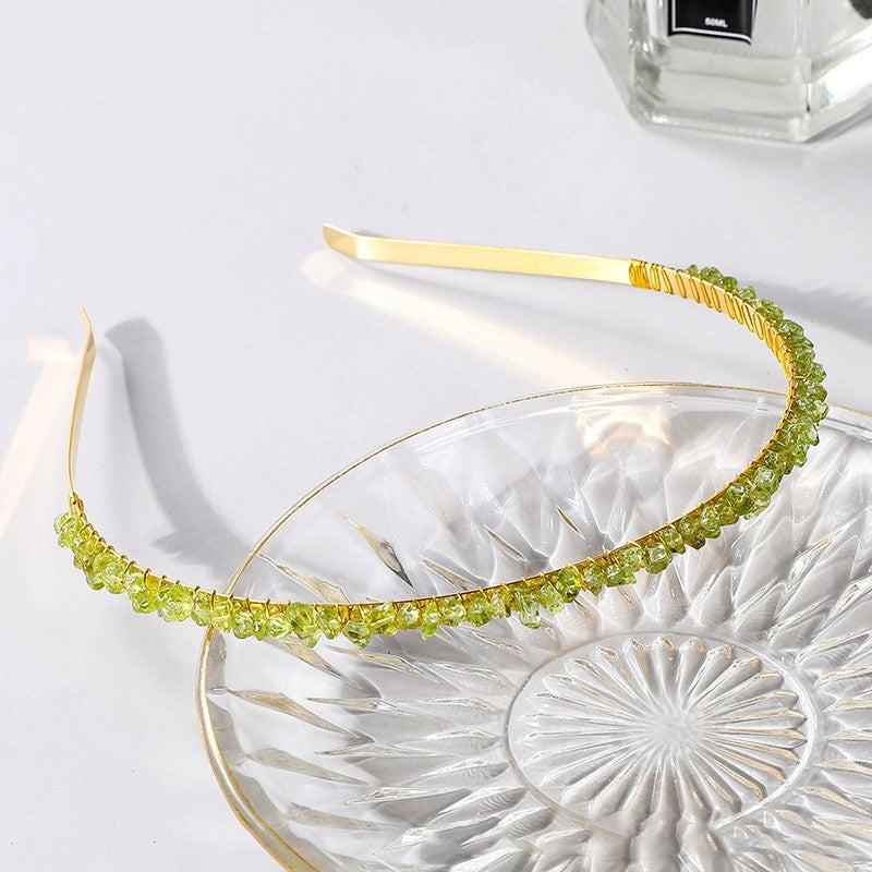 Wire Wrapped Gemstone Chip Hair Bands - Peridot