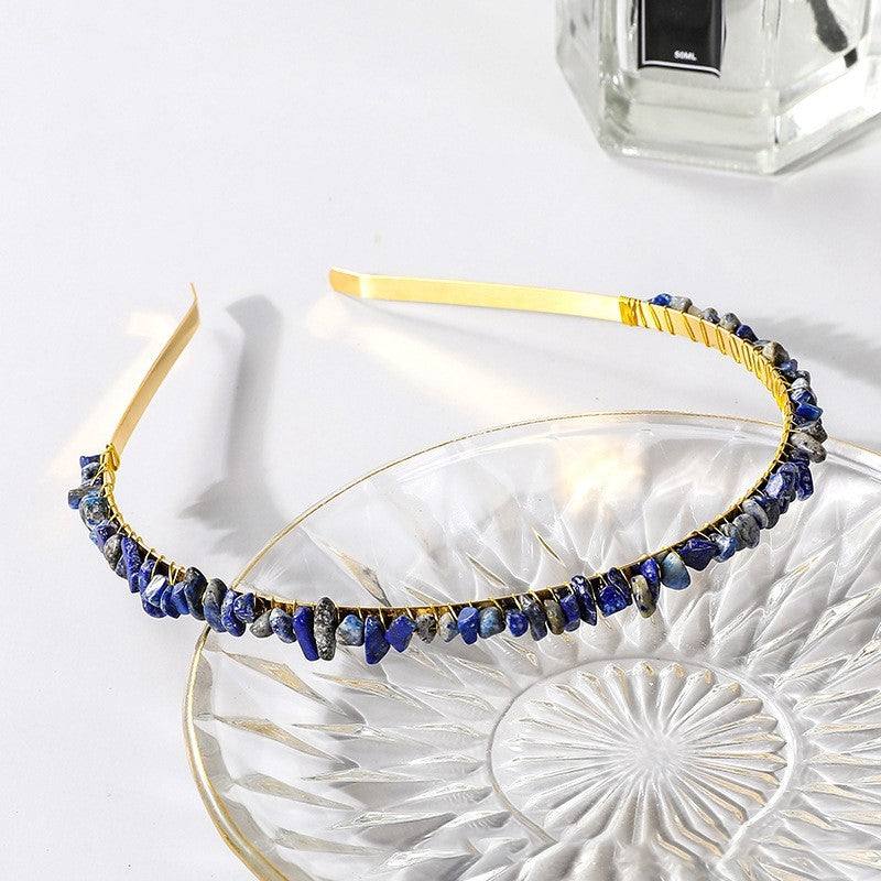 Wire Wrapped Gemstone Chip Hair Bands - Lapis