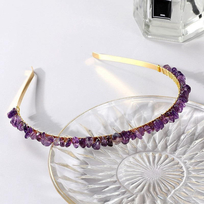 Wire Wrapped Gemstone Chip Hair Bands - Amethyst