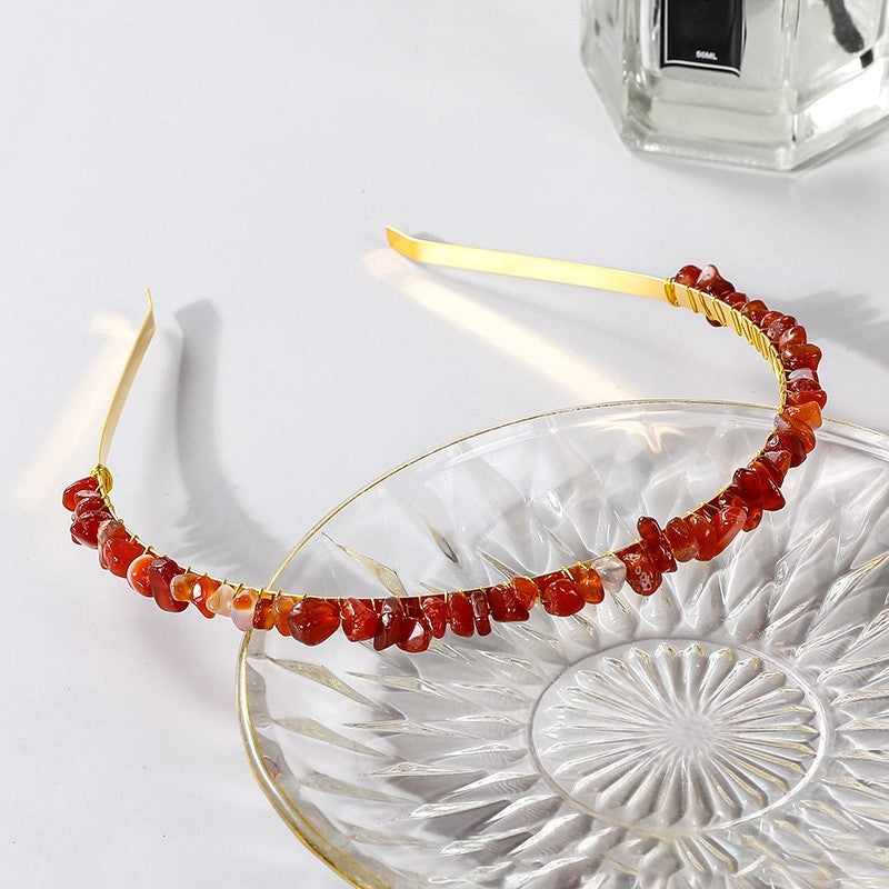 Wire Wrapped Gemstone Chip Hair Bands - Carnelian