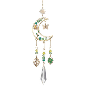 Green Clover Floral Moon Suncatcher