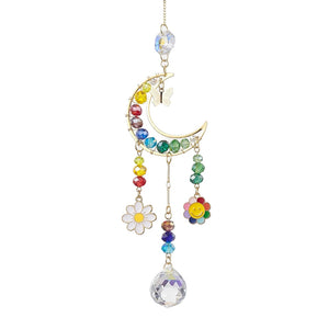 Happy Rainbow Floral Moon Suncatcher