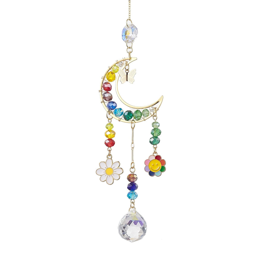 Happy Rainbow Floral Moon Suncatcher