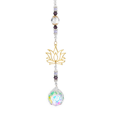 Lotus with crystal and rhinestone beads Suncatcher