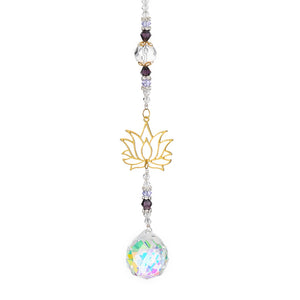 Lotus with crystal and rhinestone beads Suncatcher