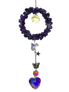 Amethyst with Heart Crystal Suncatcher