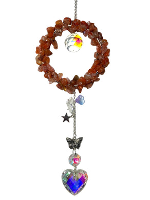 Carnelian with Heart Crystal Suncatcher