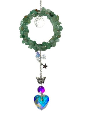 Green Aventurine with Heart Crystal Suncatcher