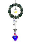 Green Moss Agate with Heart Crystal Suncatcher