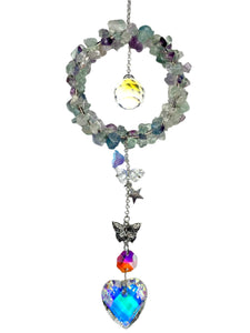 Fluorite with Heart Crystal Suncatcher