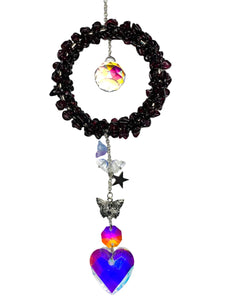 Garnet with Heart Crystal Suncatcher