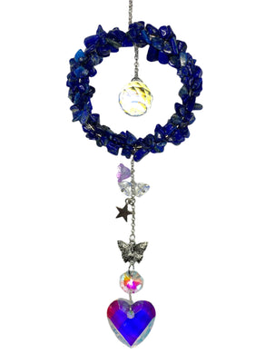 Lapis with Heart Crystal Suncatcher