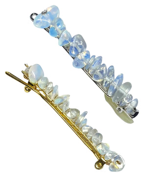 Opalite Silver Hair Clips