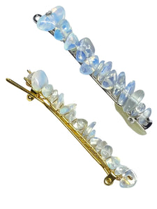 Opalite Silver Hair Clips