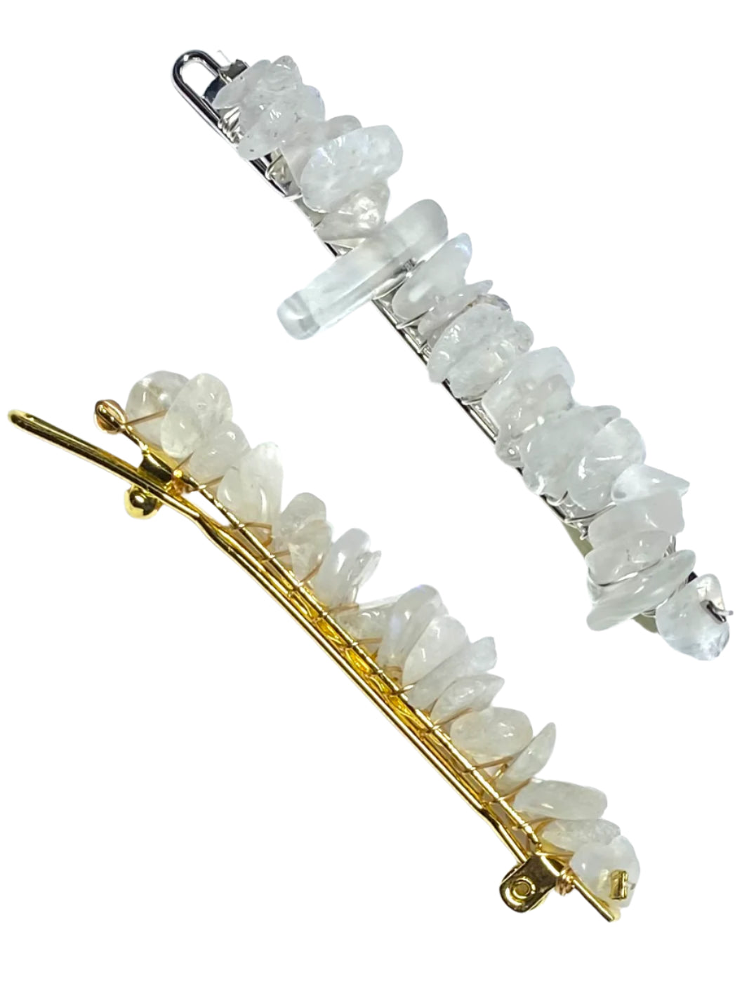 Rainbow Moonstone Gold Hair Clips