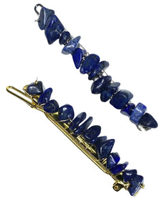 Lapis Gold Hair Clips