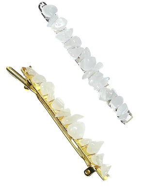 White Jade Gold Hair Clips