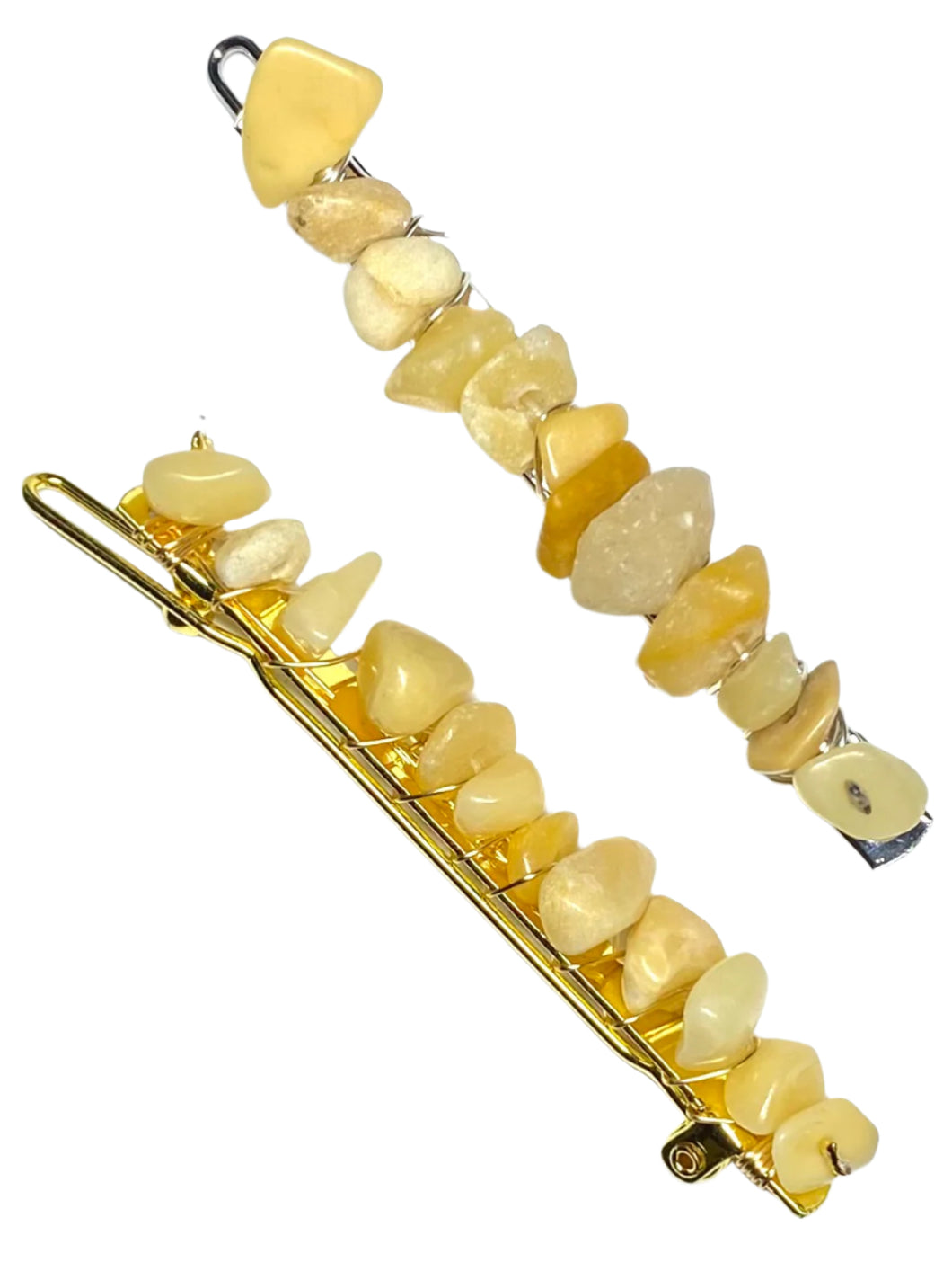 Yellow Jade Gold Hair Clips