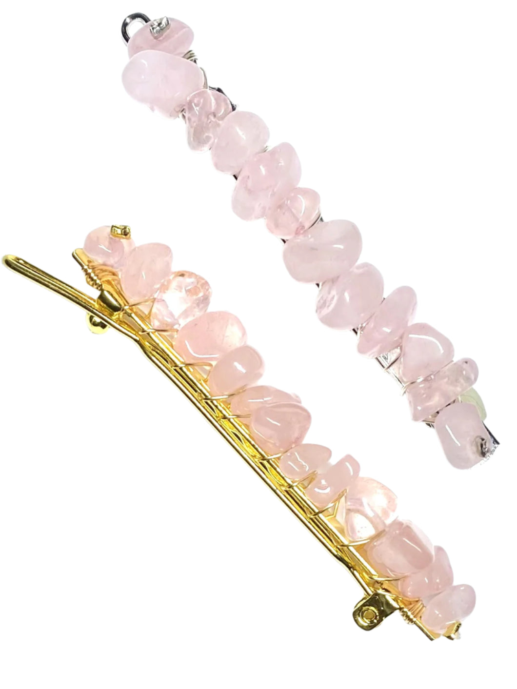 Rose Quartz Silver Hair Clips