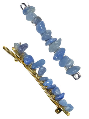 Blue Aventurine Gold Hair Clips