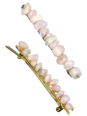 Pink Opal Gold Hair Clips