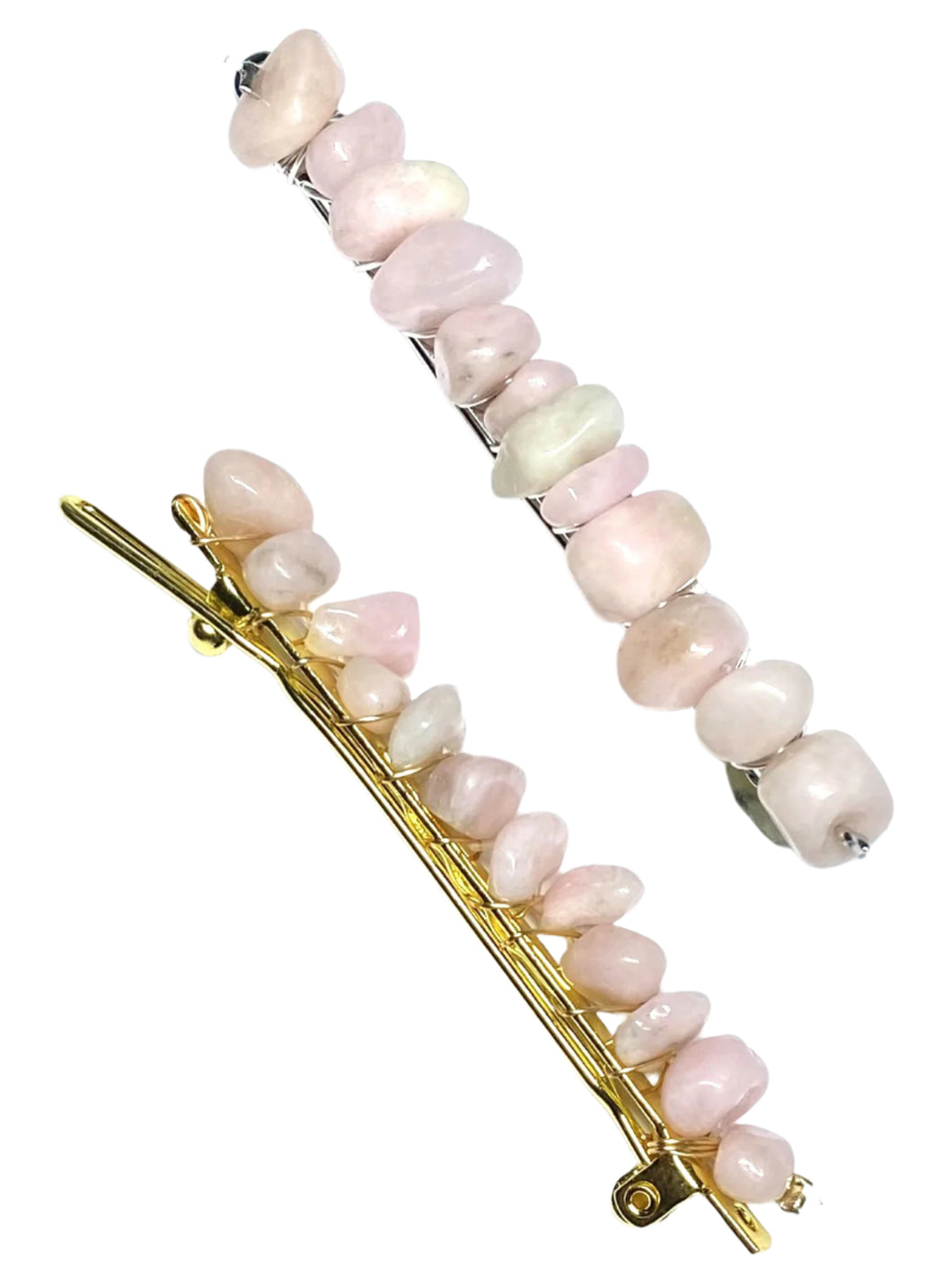 Pink Opal Gold Hair Clips