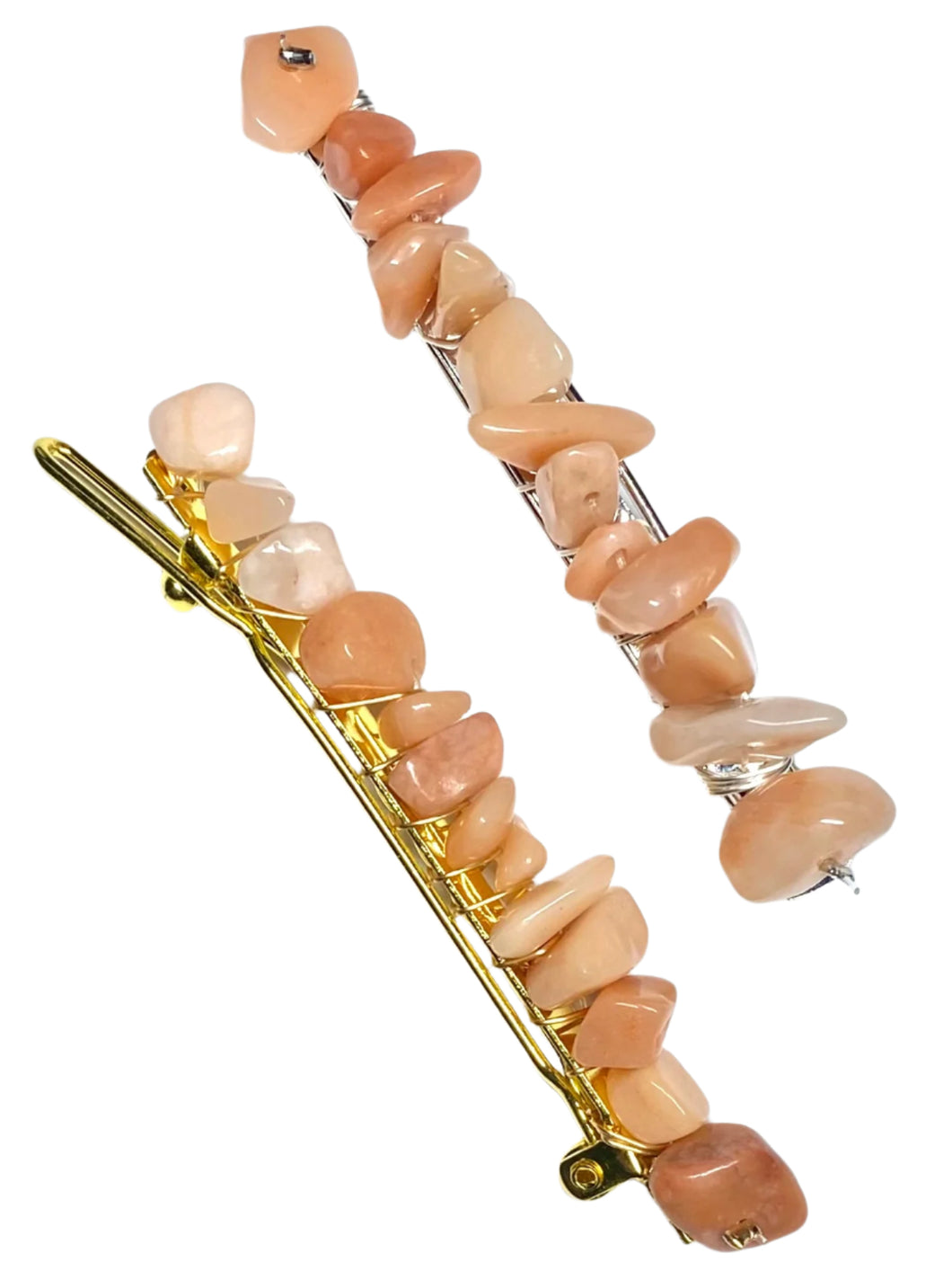 Pink Aventurine Gold Hair Clips