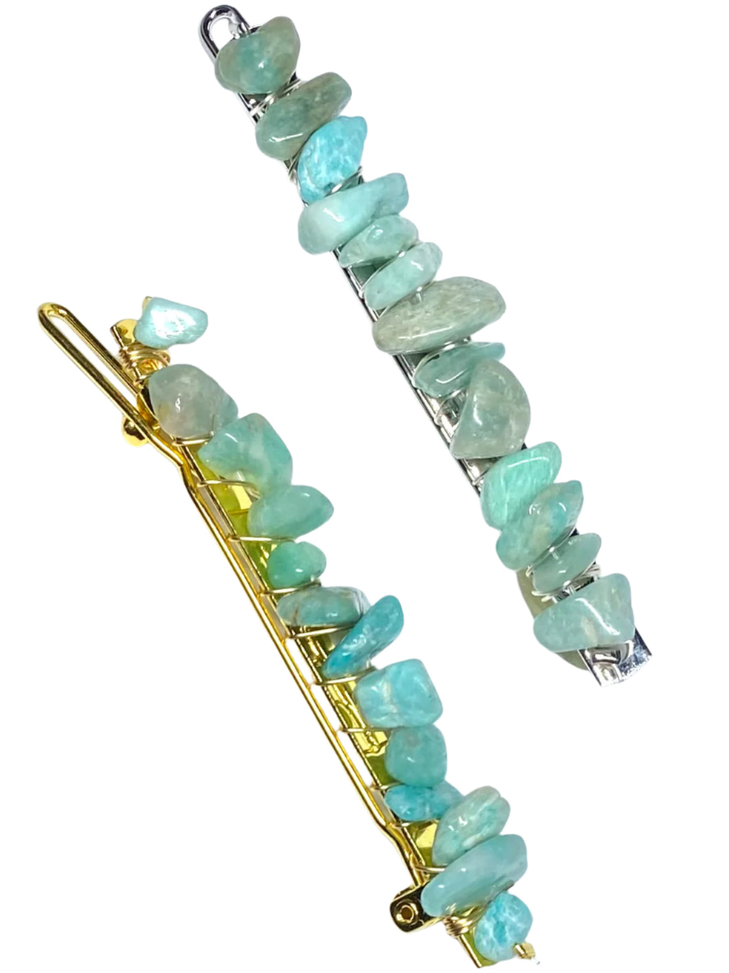 Amazonite Silver Hair Clips