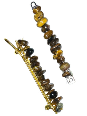 Gold Tiger Eye Silver Hair Clip