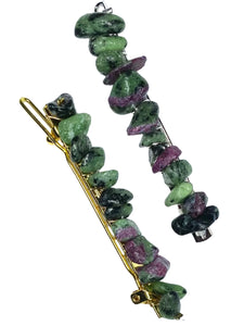 Ruby Zoisite Gold Hair Clips