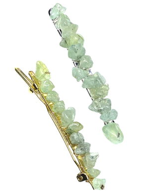 Prehnite Silver Hair Clips