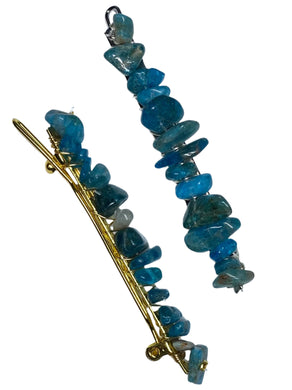 Blue Apatite Gold Hair Clips