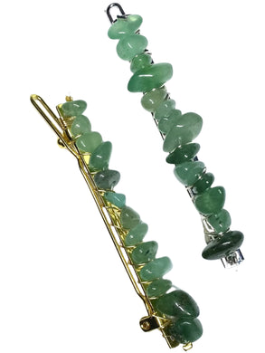 Green Aventurine Silver Hair Clips