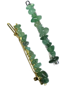 Green Aventurine Silver Hair Clips