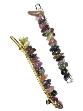 Multicolor Tourmaline Gold Hair Clips