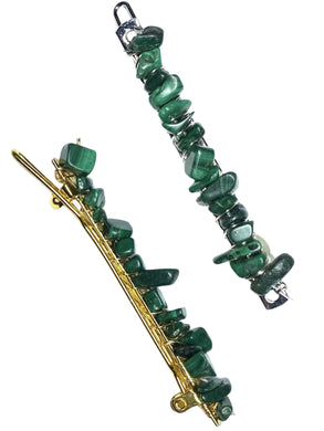 Malachite Gold Hair Clips