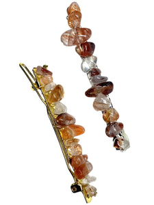 Fire Quartz Gold Hair Clips