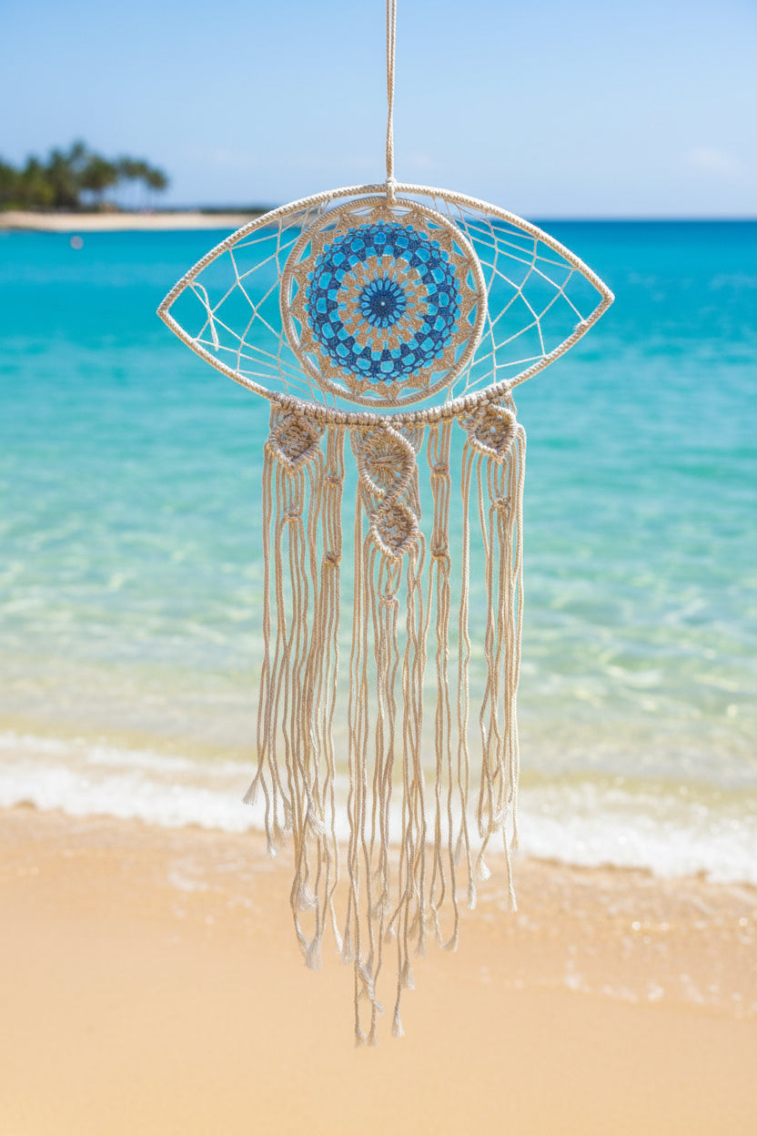 Blue Evil Eye Macramé Dreamcatcher