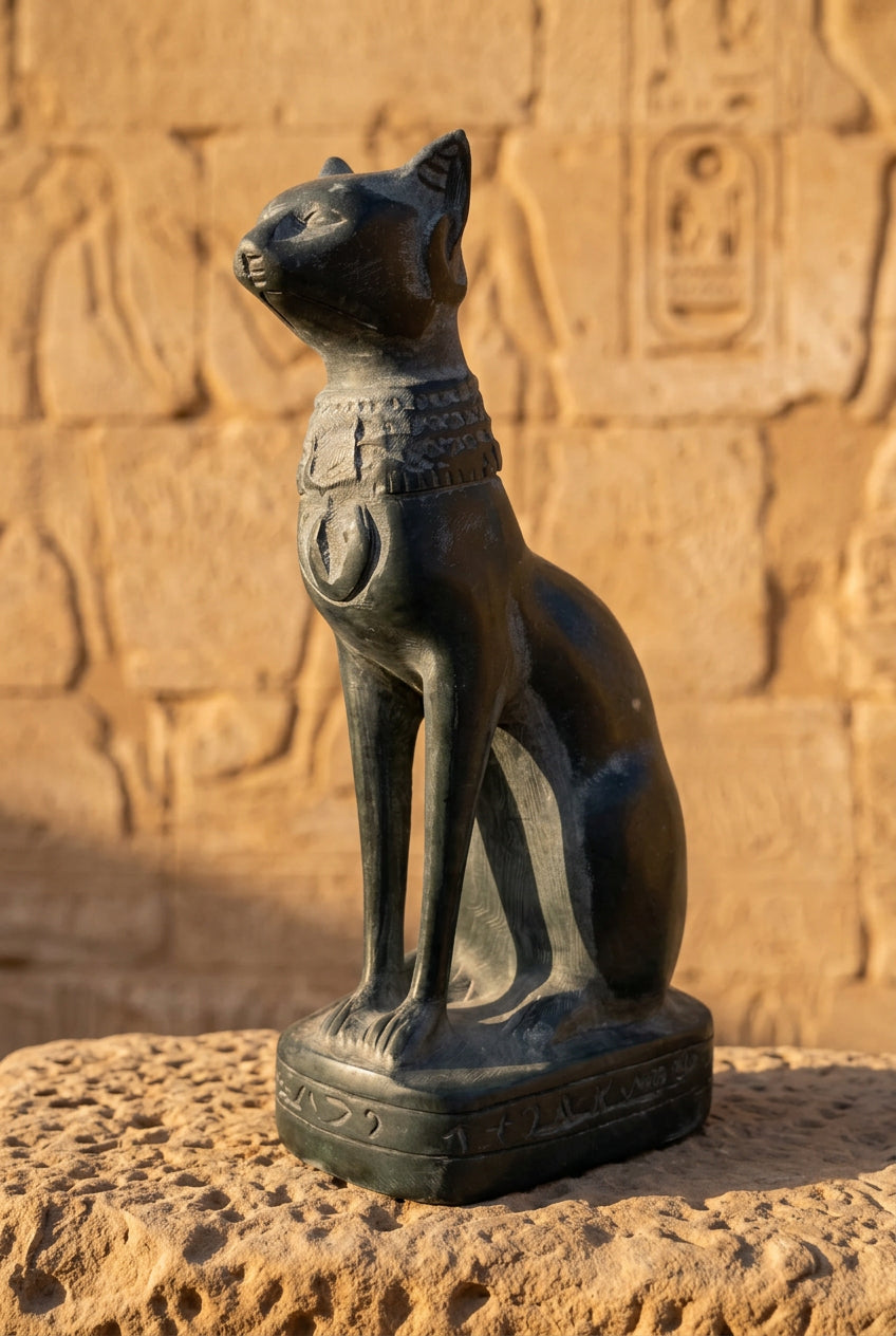 Black Jade Bastet Cat Carving (Large)