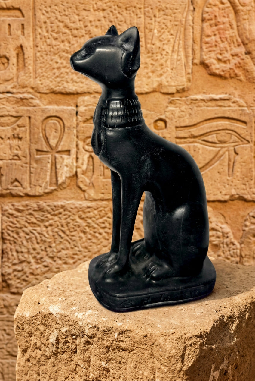 Black Jade Bastet Cat Carving (Medium)