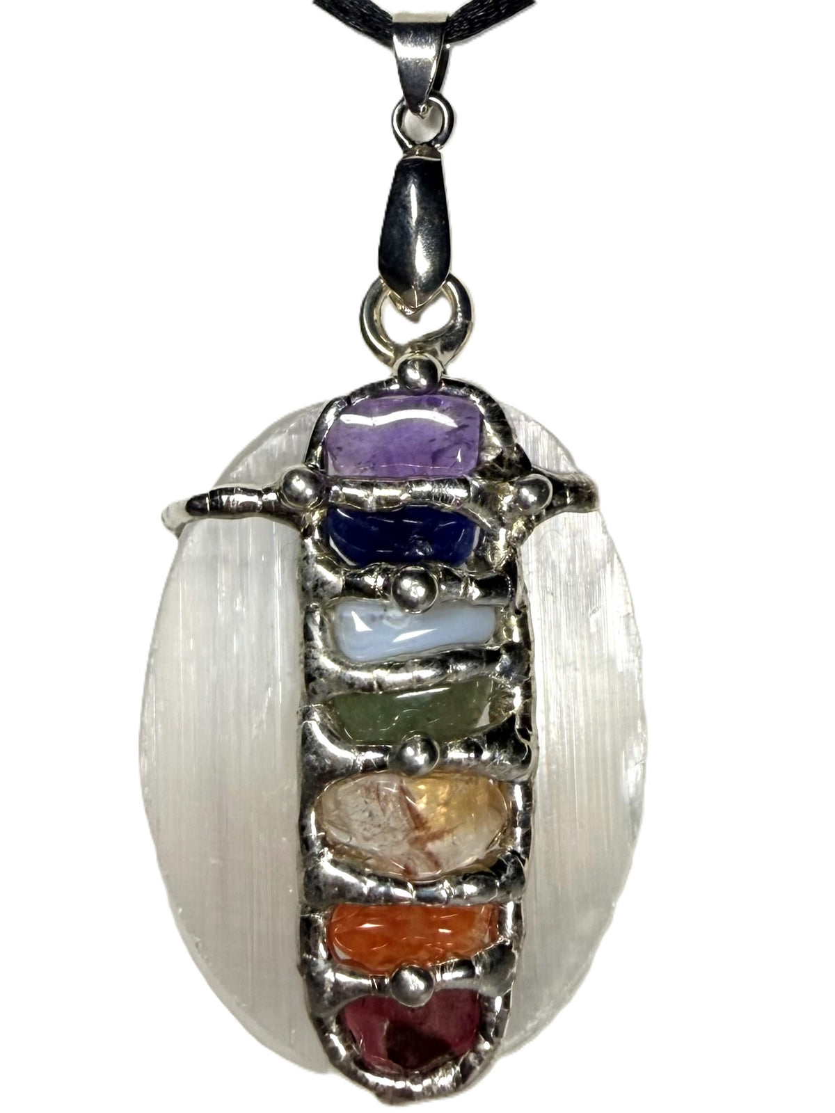 Chakra Selenite Worry Stone Pendant